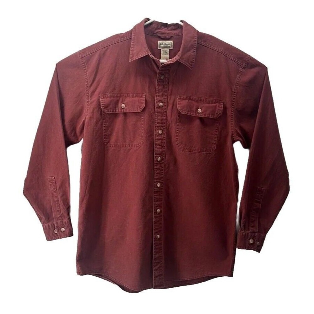 L. L. Bean RED Long Sleeve Button Up Cotton Heavyweight Shirt Size M-Tall